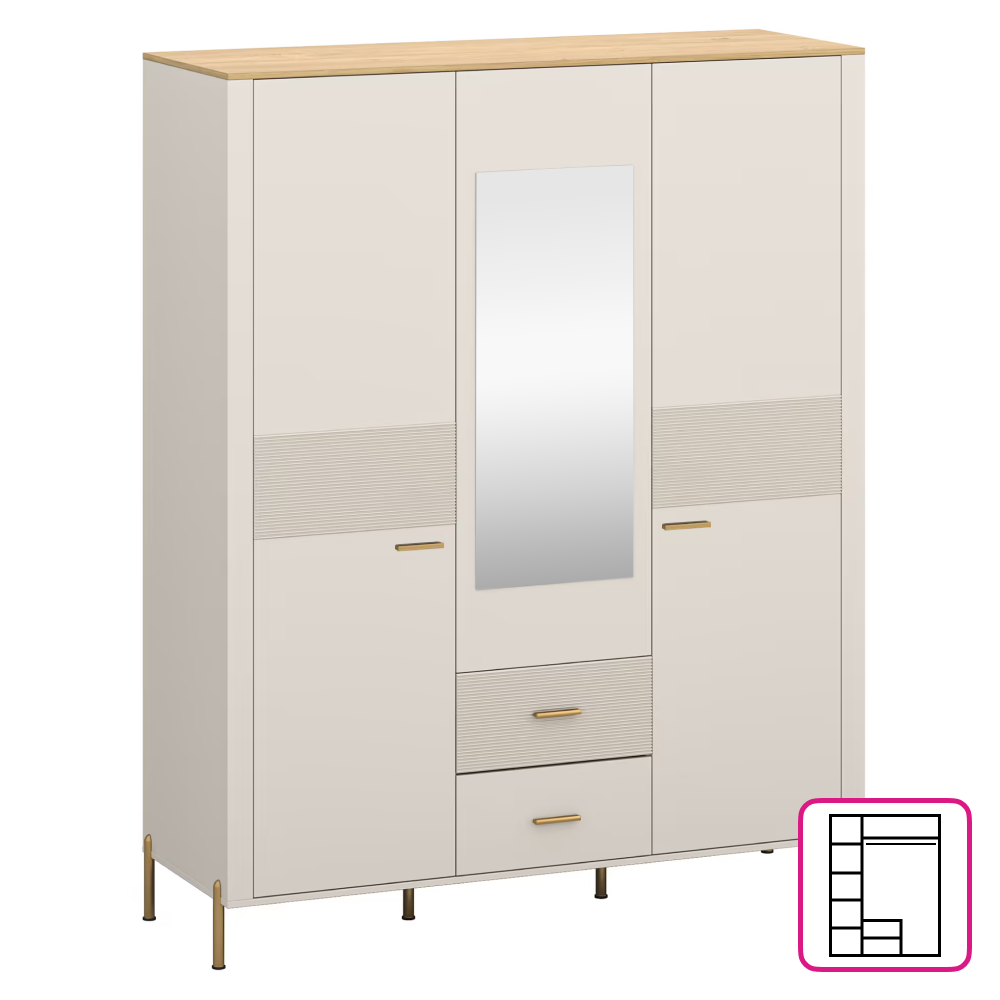 Dulap cu oglinda RUNOL 3D2S, casmir/stejar de piatra