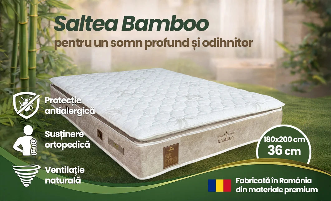 Saltea cu arcuri bonell, alb, medie, 180x200x33 cm, Bamboo