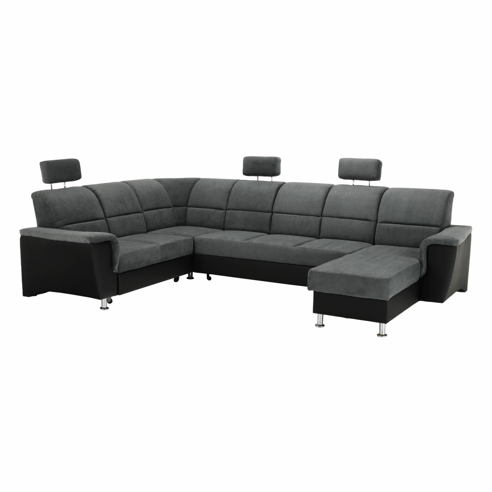 Coltar SANTIAGO U, piele eco neagra/textil gri inchis, stanga