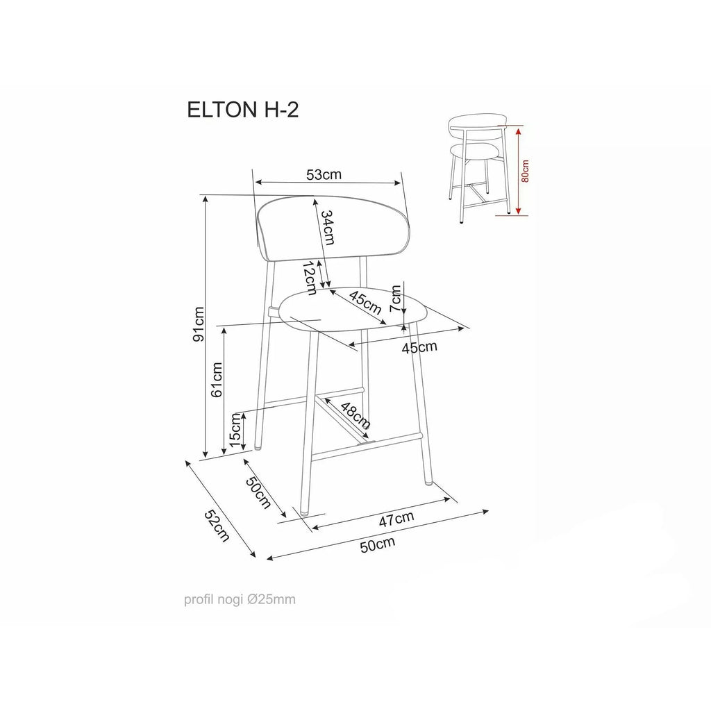 Scaun de bar tapitat ELTON H-2, vedere 17