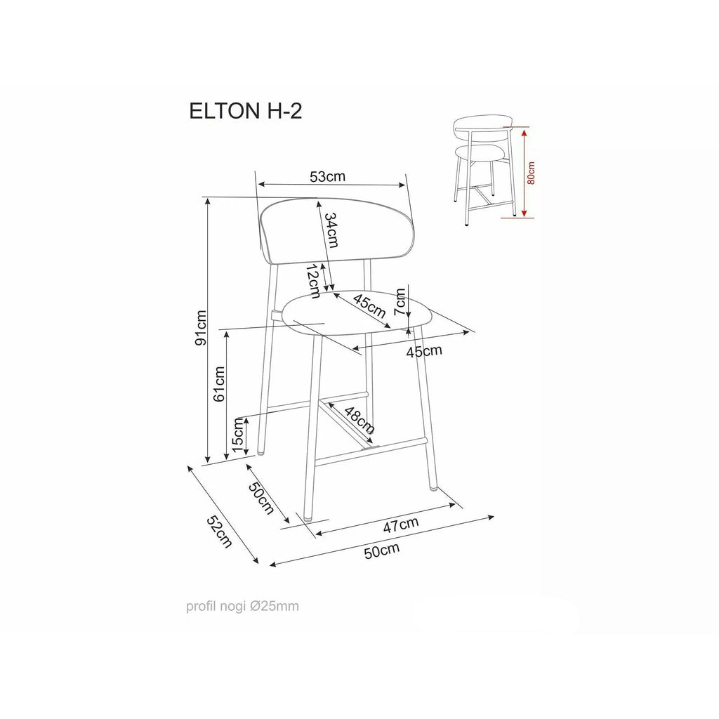 Scaun de bar tapitat ELTON H-2, vedere 13