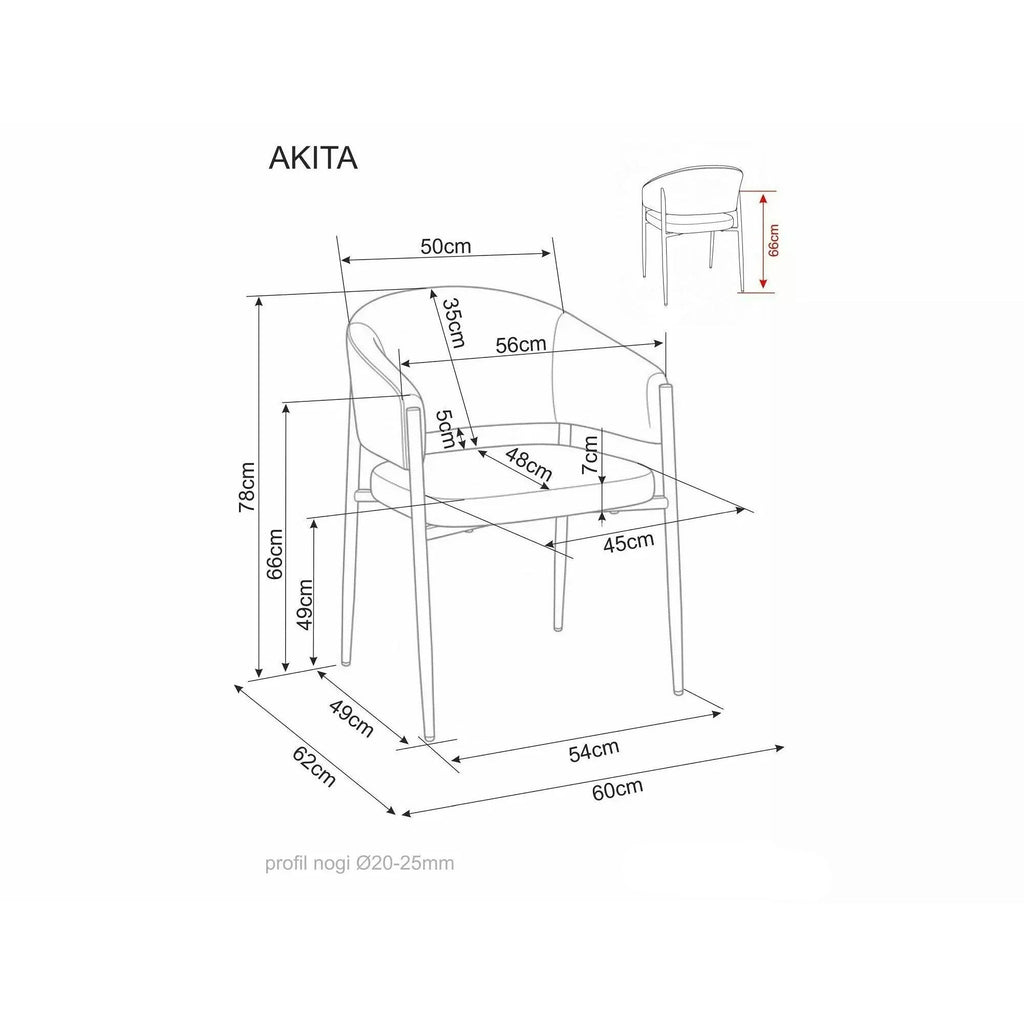 Scaun bucătărie Akita D – schiță cu dimensiuni
