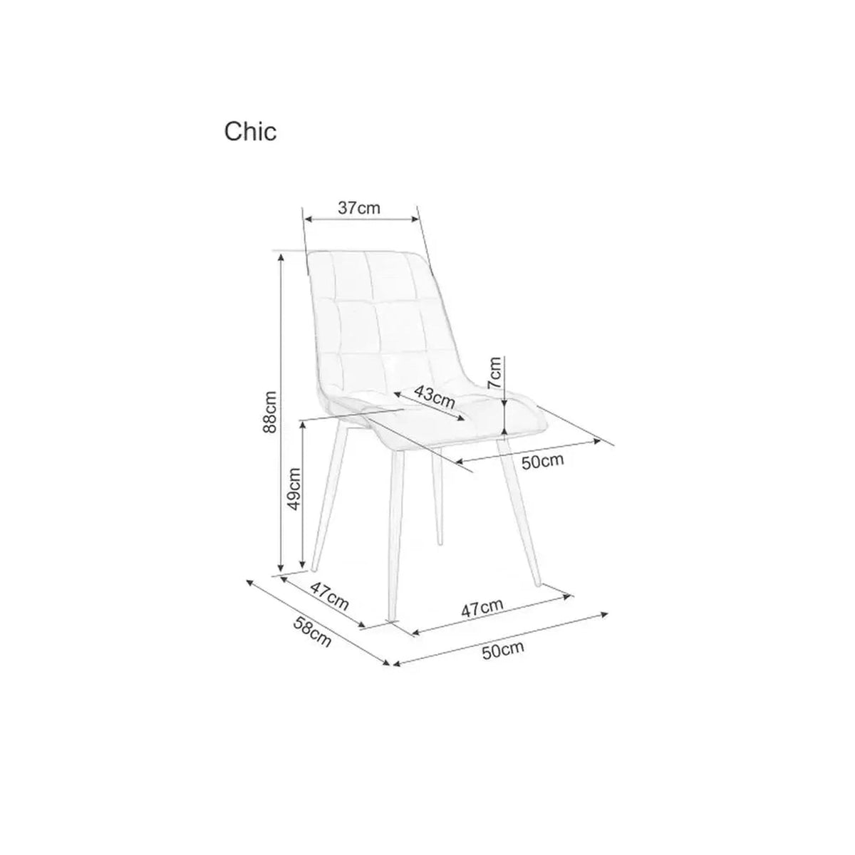 Scaun bucătărie Chic – schiță cu dimensiuni
