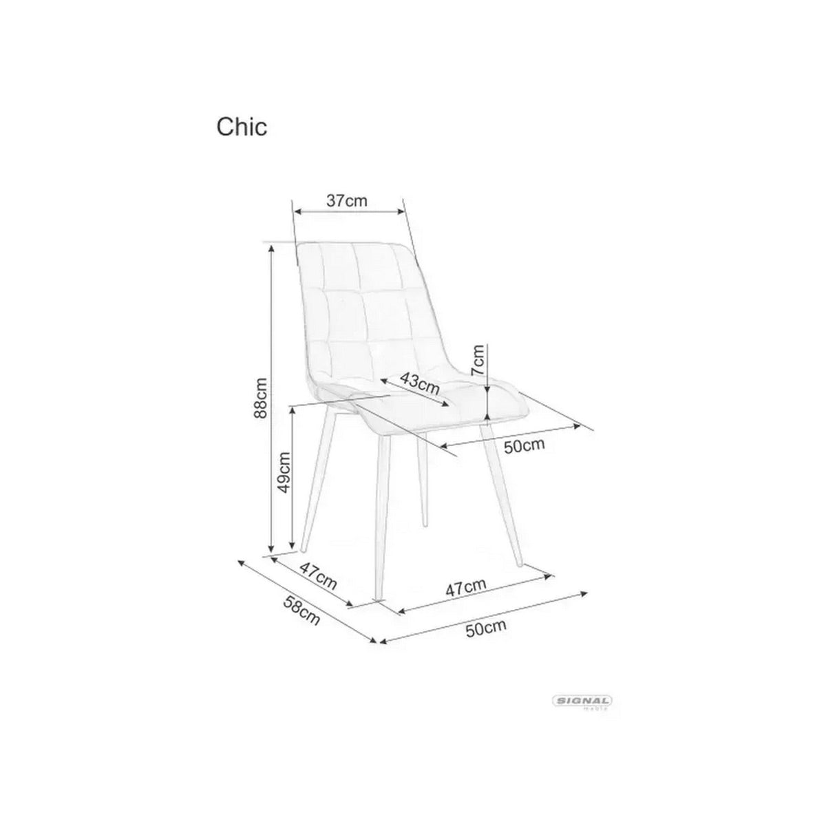 Scaun bucătărie Chic – schiță cu dimensiuni