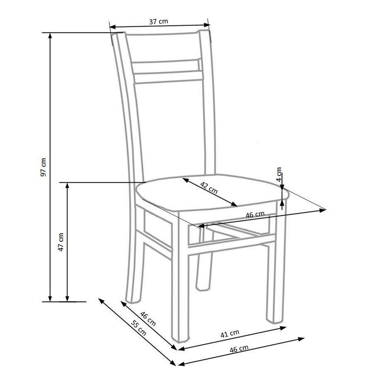 Scaun bucătărie Gerard 2 – schiță cu dimensiuni