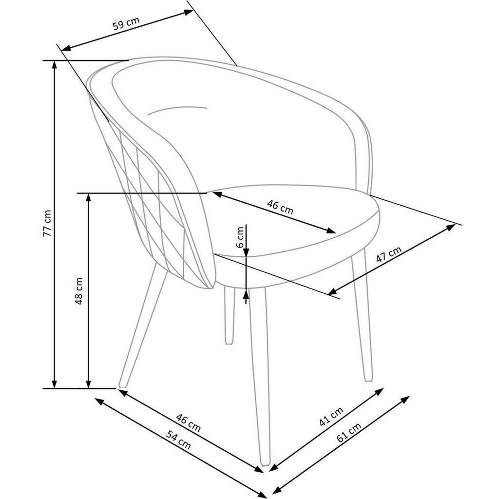 Scaun bucătărie K430 – schiță cu dimensiuni