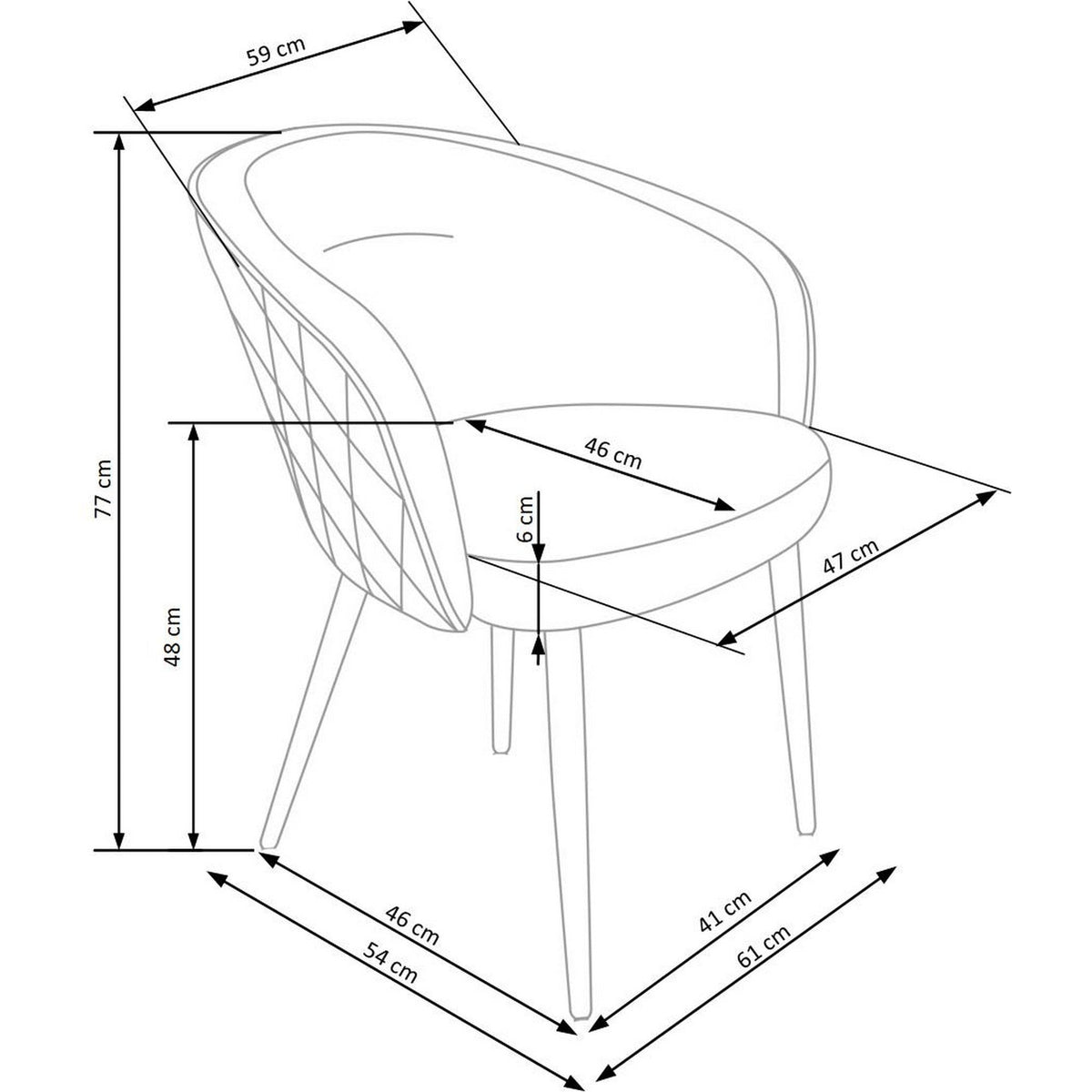 Scaun bucătărie K430 – schiță cu dimensiuni
