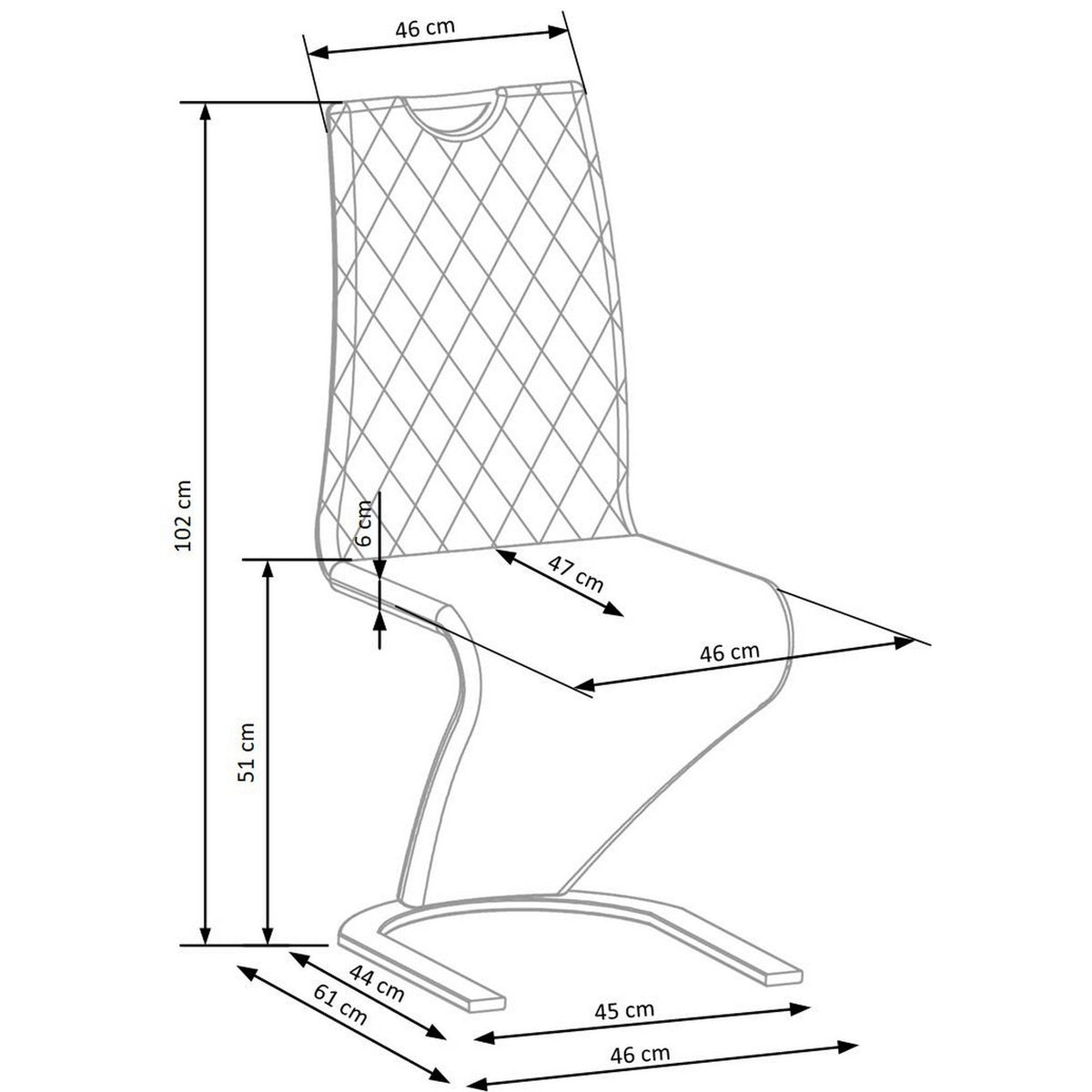 Scaun bucătărie K442 – schiță cu dimensiuni