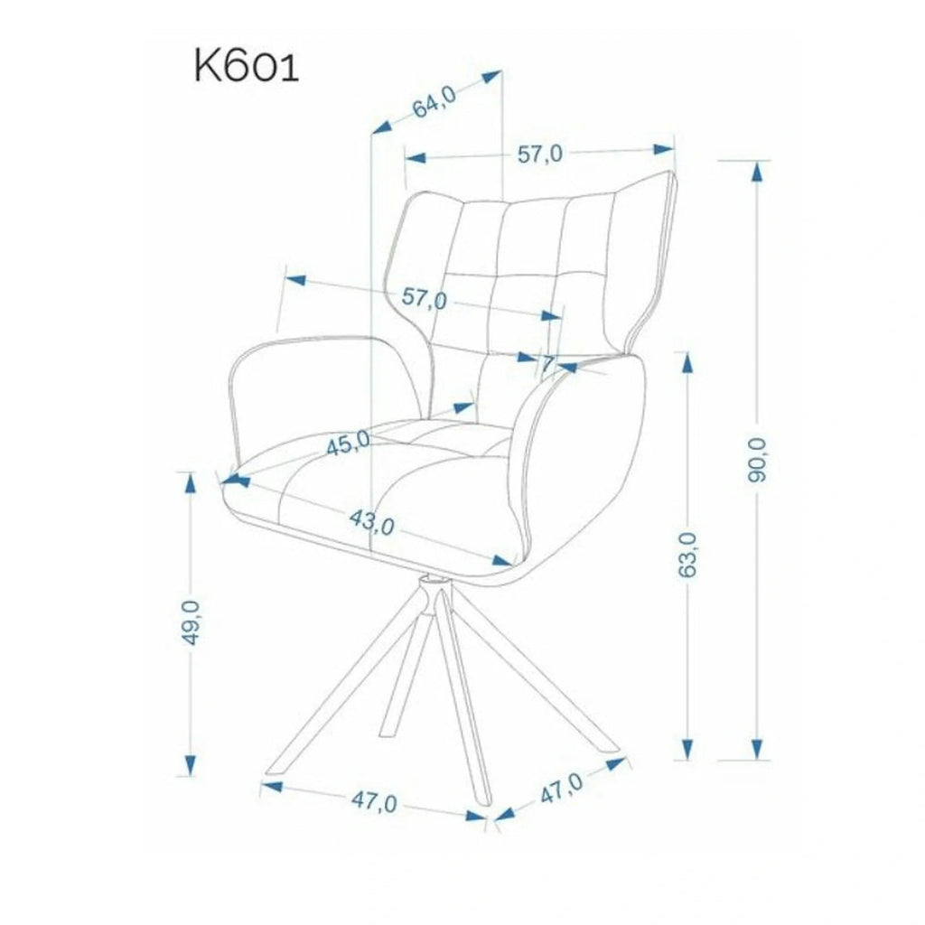 Scaun bucătărie K601 – schiță cu dimensiuni