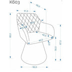 Scaun bucătărie K603 – schiță cu dimensiuni
