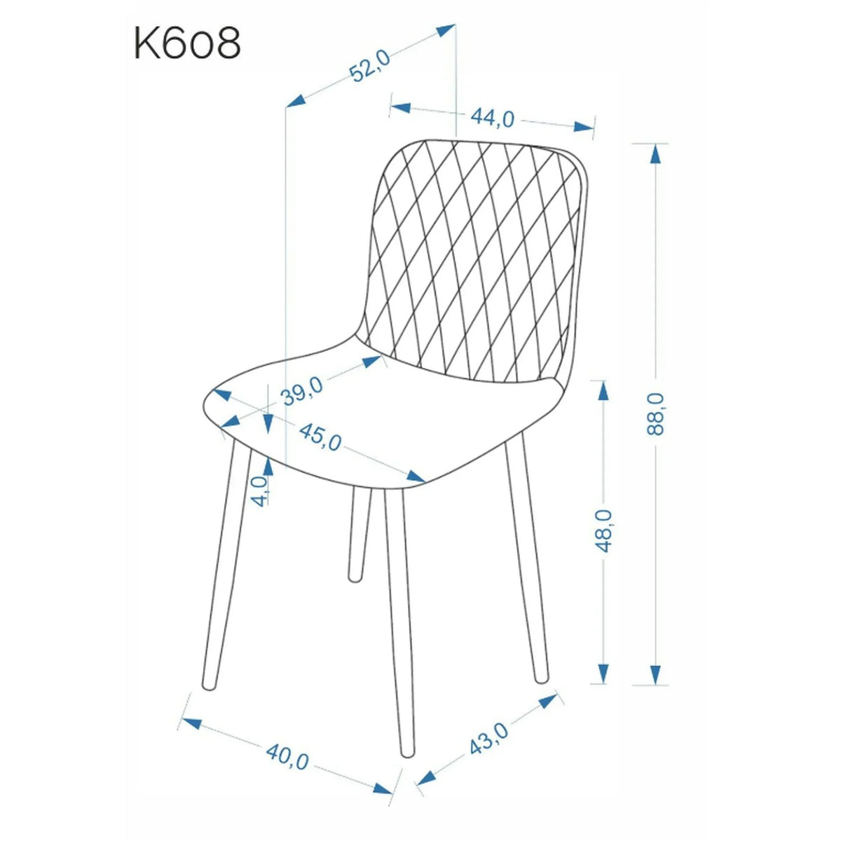 Scaun bucătărie K608 – schiță cu dimensiuni