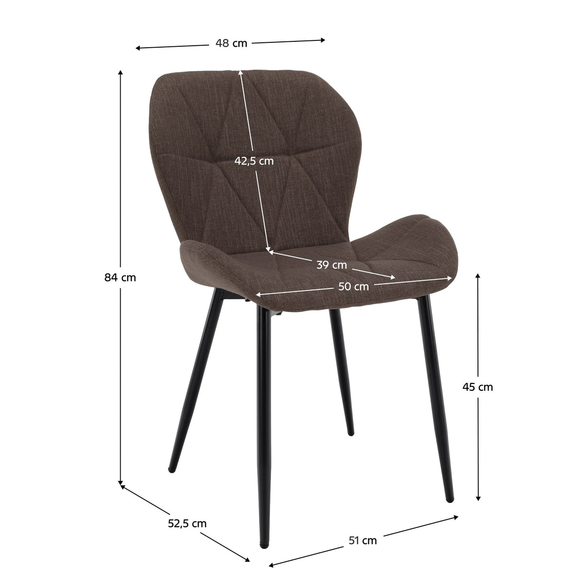 Scaun bucătărie Makena – schiță cu dimensiuni