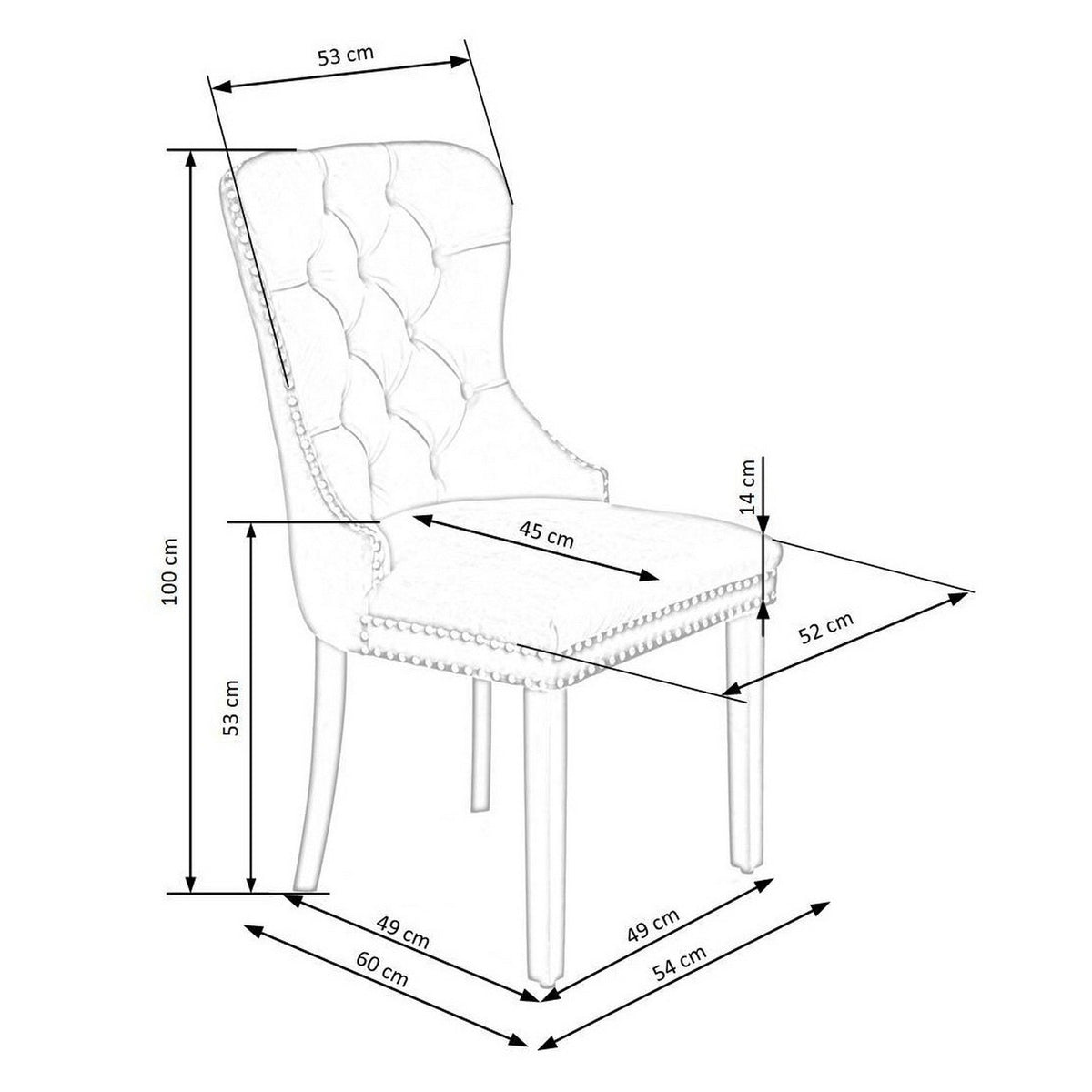 Scaun bucătărie Miya – schiță cu dimensiuni