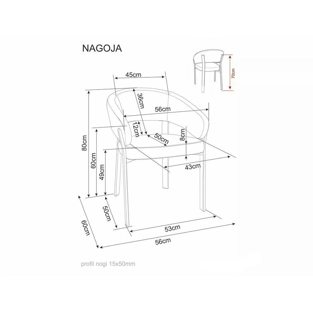 Scaun bucătărie Nagoja – schiță cu dimensiuni