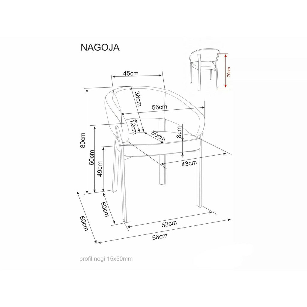 Scaun bucătărie Nagoja – schiță cu dimensiuni
