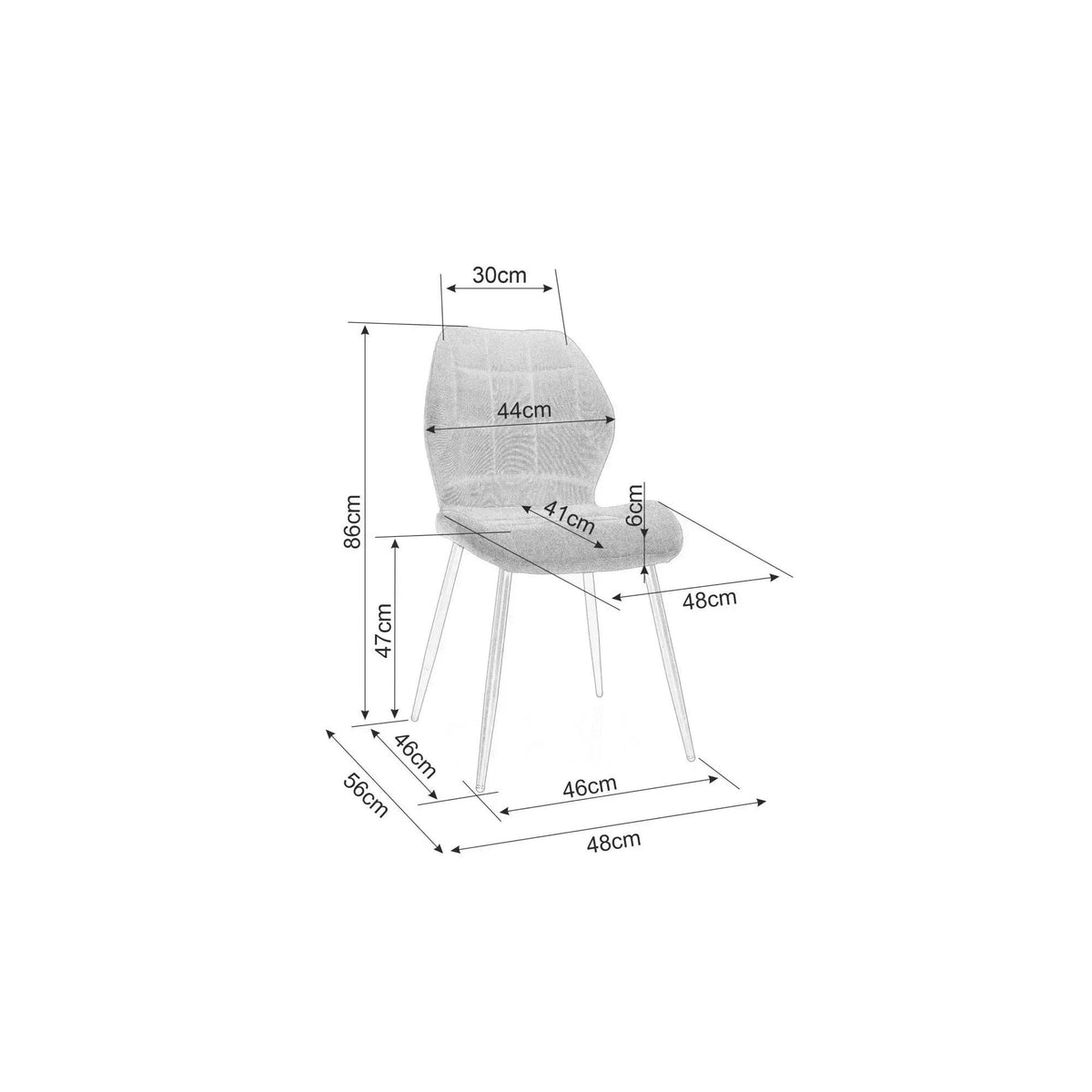 Scaun bucătărie Rick – schiță cu dimensiuni