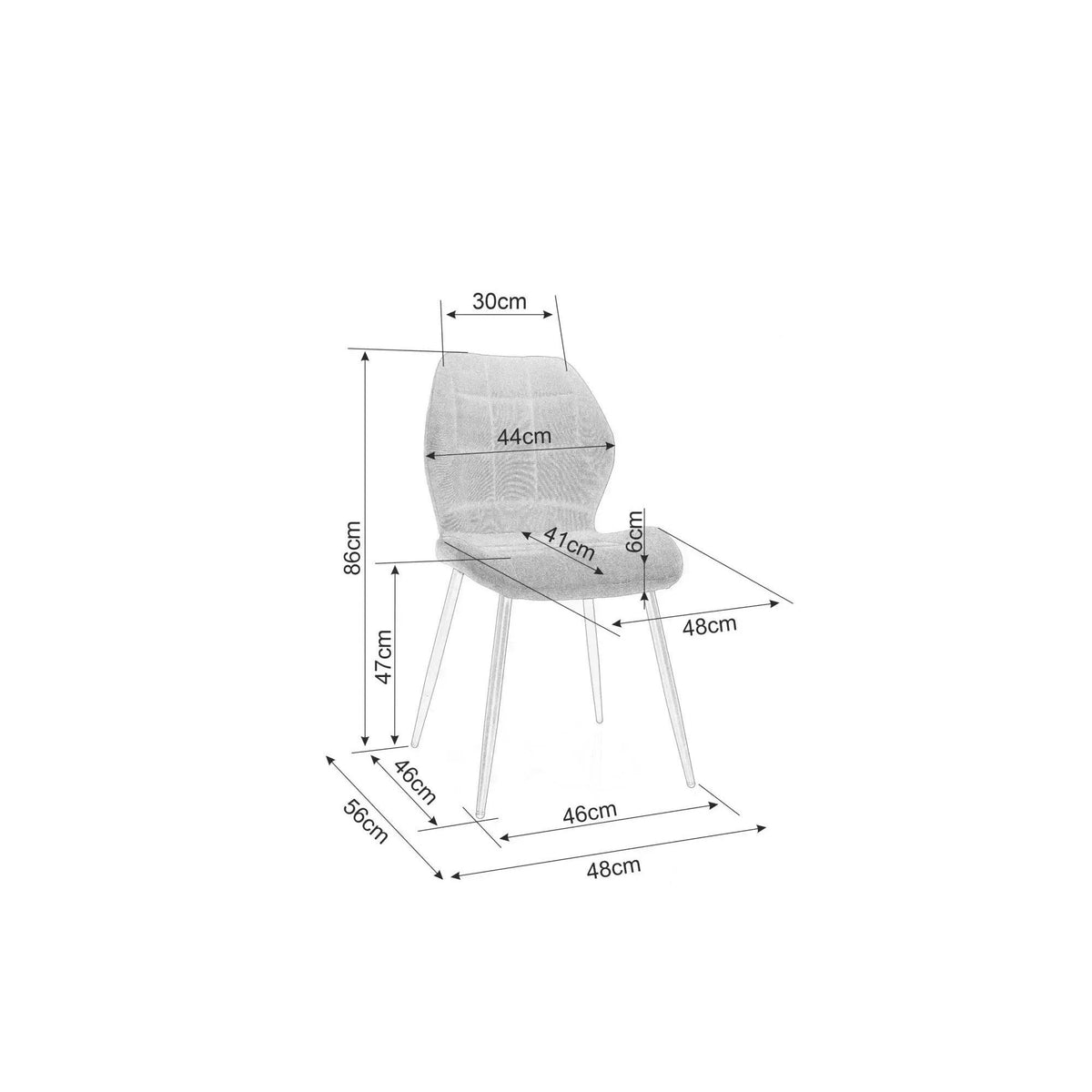 Scaun bucătărie Rick – schiță cu dimensiuni