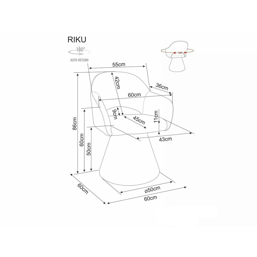 Scaun bucătărie Riku – schiță cu dimensiuni