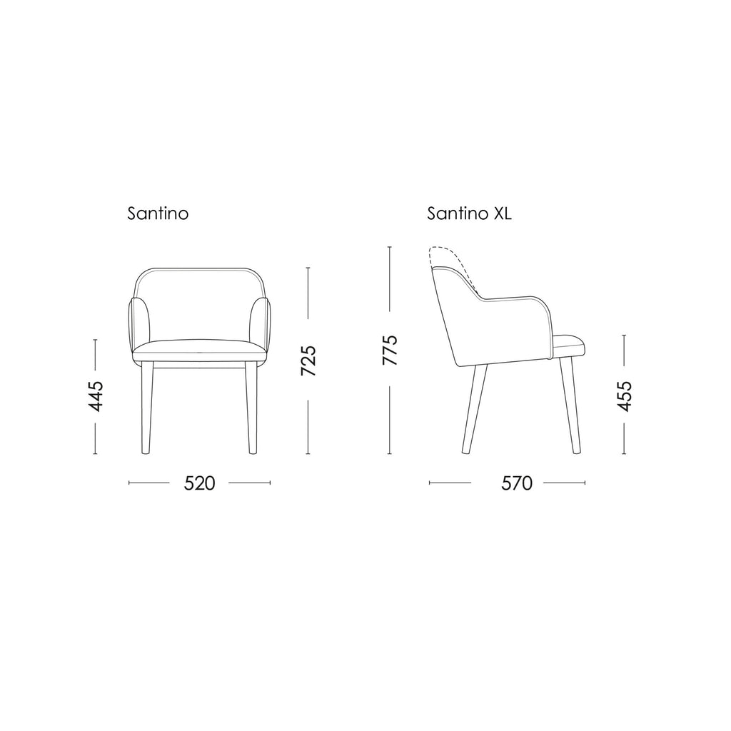 Scaun bucătărie Santino Rhombus – schiță cu dimensiuni