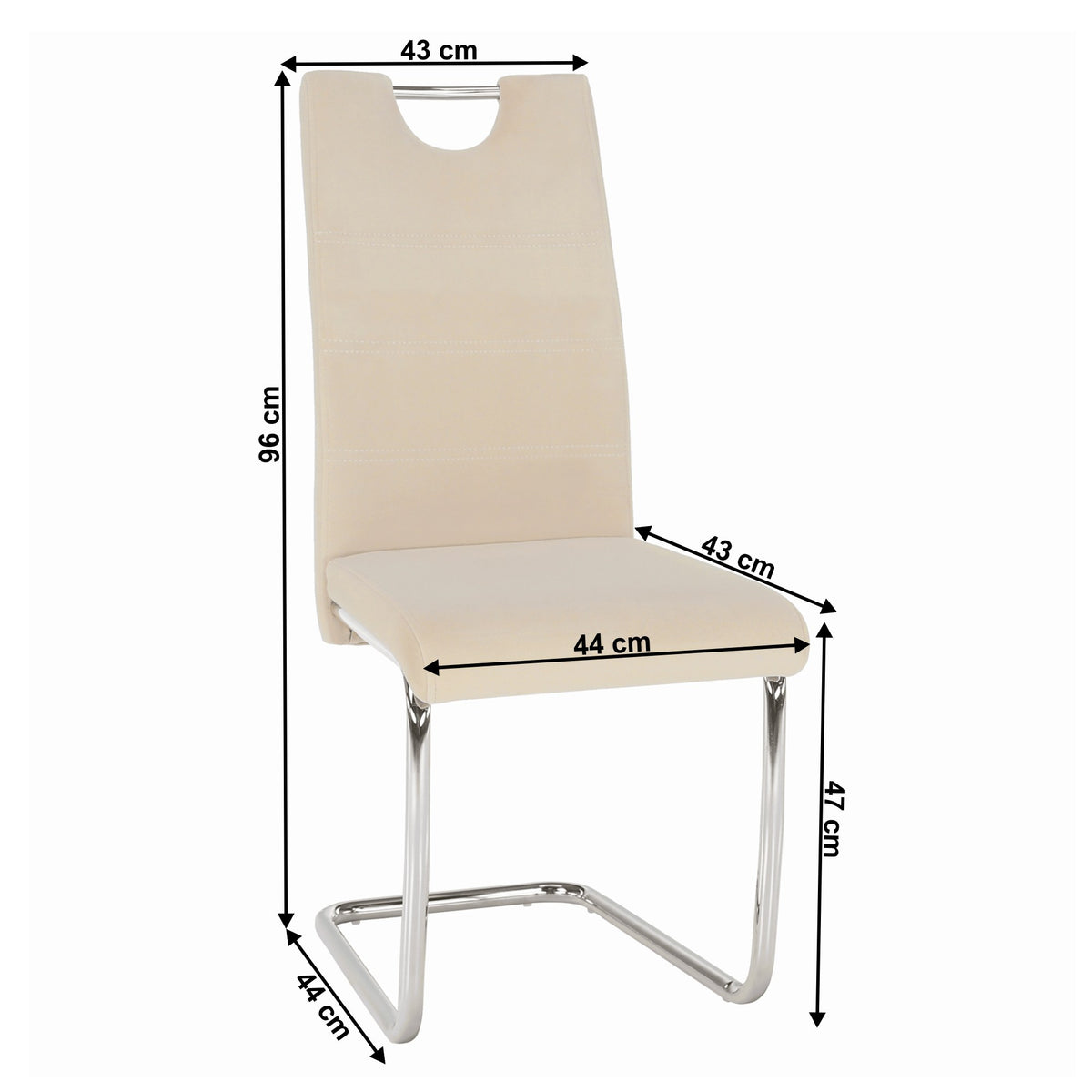 Scaun bucătărie Abira – schiță cu dimensiuni