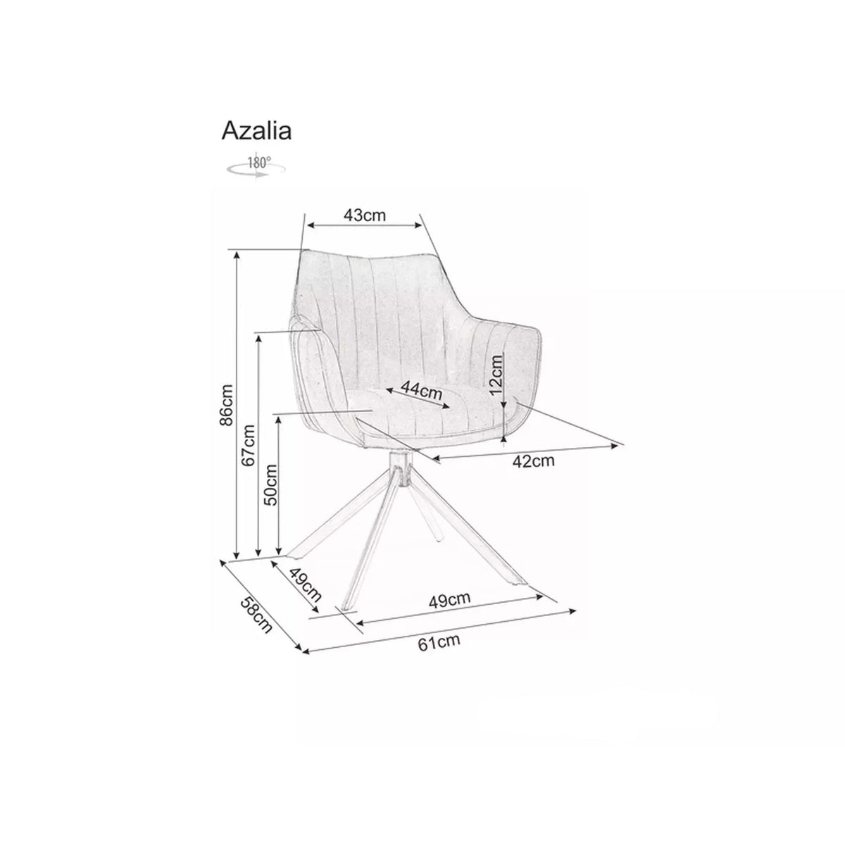 Scaun bucătărie Azalia – schiță cu dimensiuni