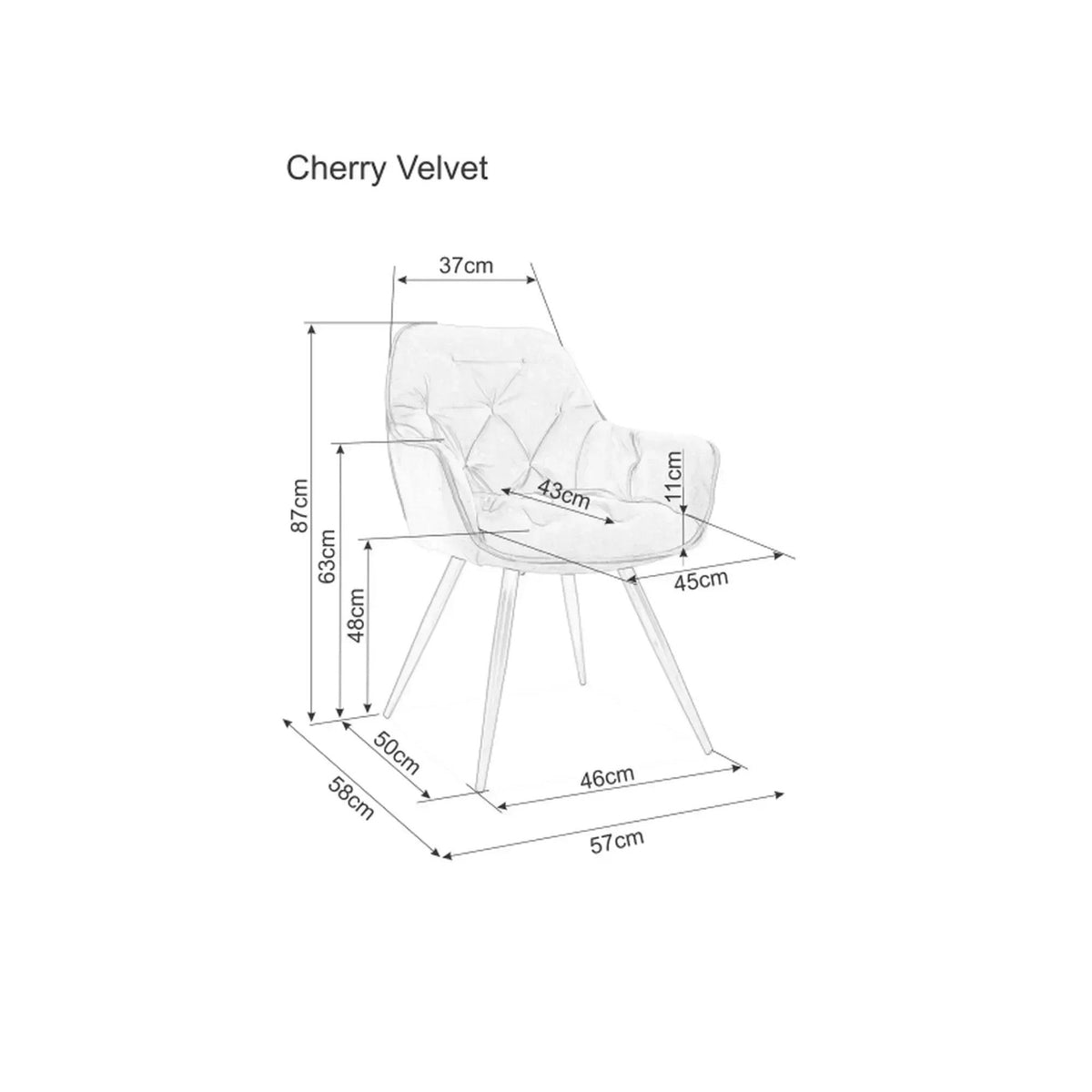 Scaun bucătărie Cherry – schiță cu dimensiuni