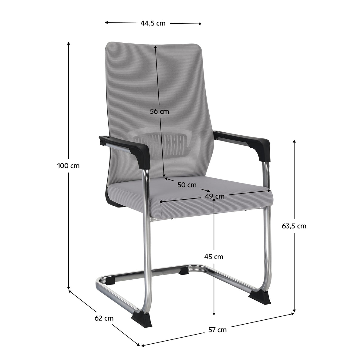 Scaun conferință Kabir – schiță cu dimensiuni