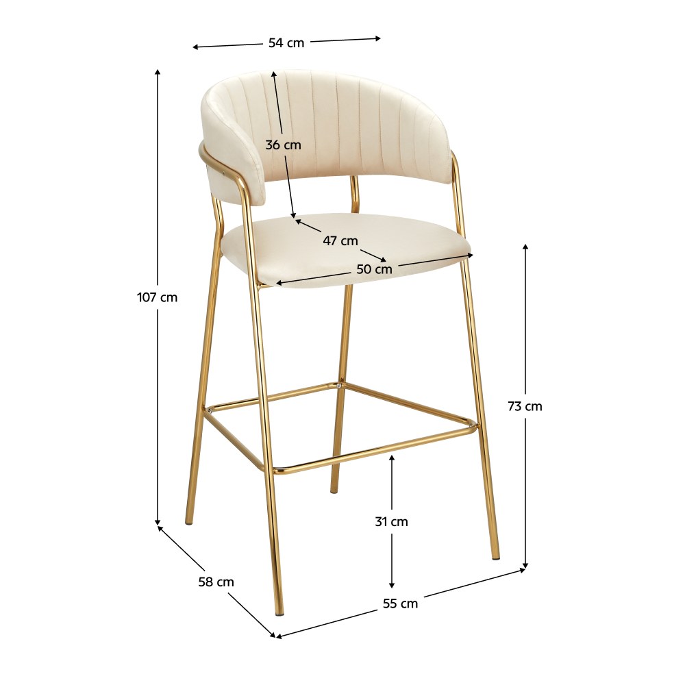 Scaun de bar Dasmin – schiță cu dimensiuni