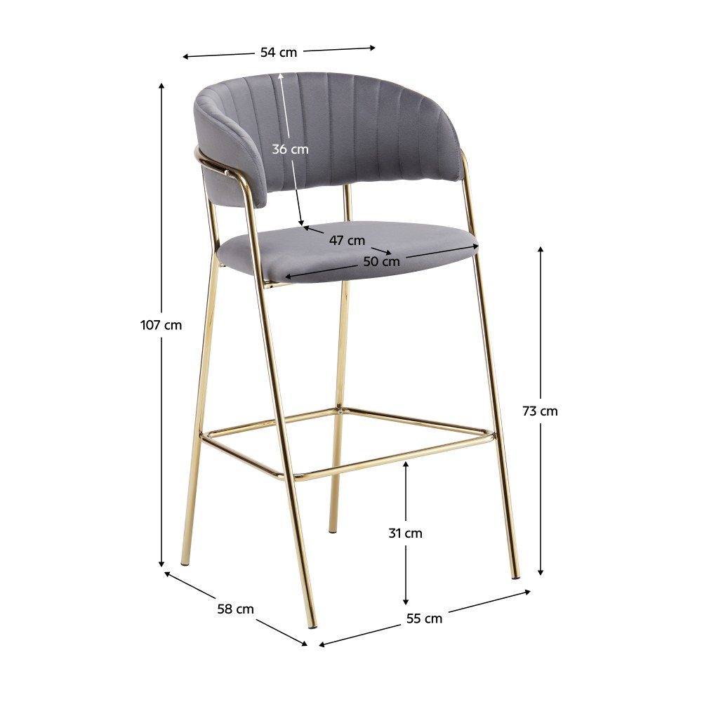 Scaun de bar Dasmin – schiță cu dimensiuni