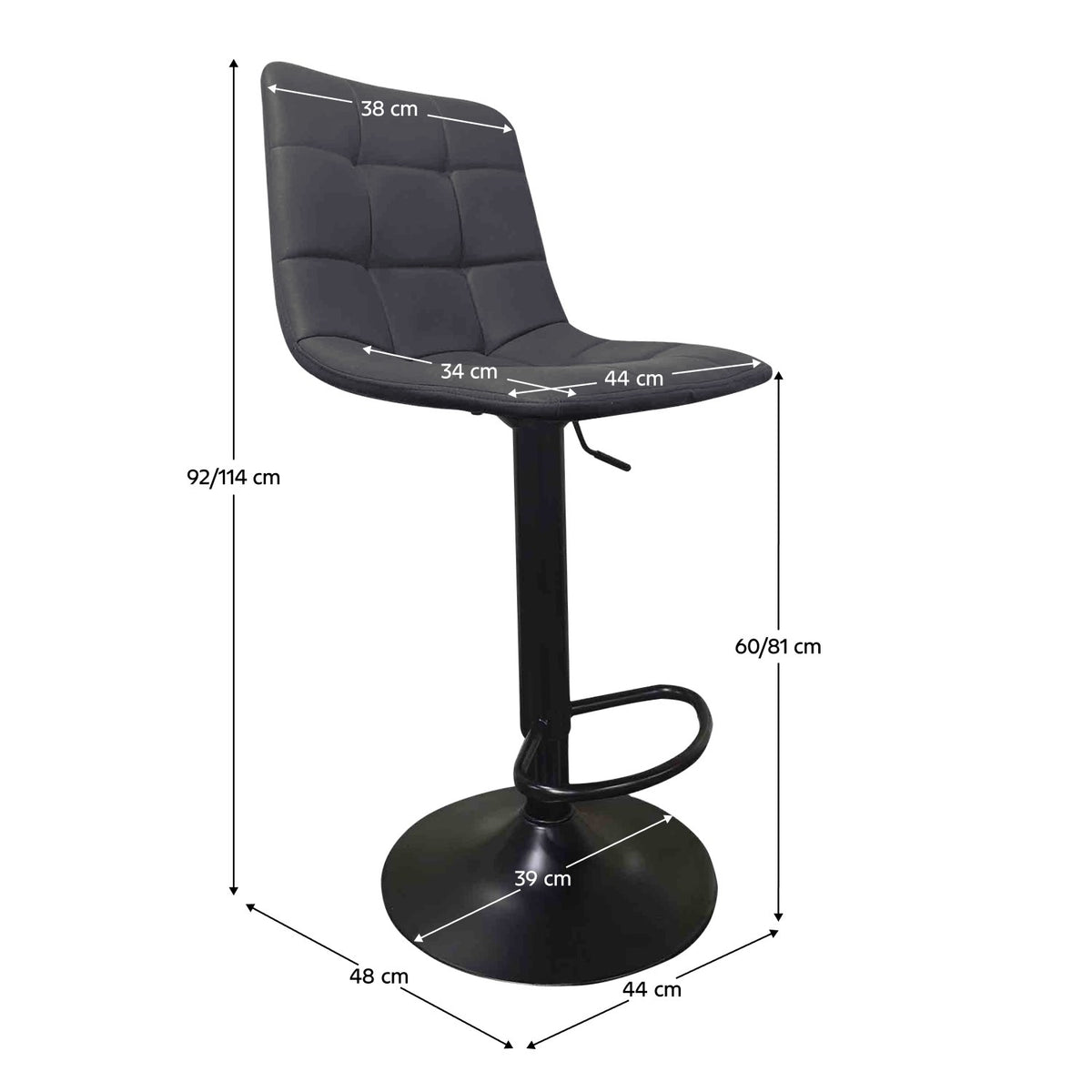 Scaun de bar Lahela – schiță cu dimensiuni