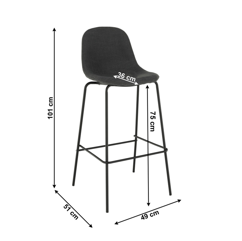 Scaun de bar Mariola 2 – schiță cu dimensiuni