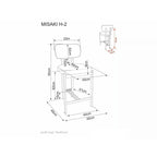 Scaun de bar Misaki H-2 – schiță cu dimensiuni