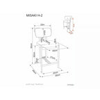 Scaun de bar Misaki H-2 – schiță cu dimensiuni