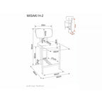 Scaun de bar Misaki H-2 – schiță cu dimensiuni