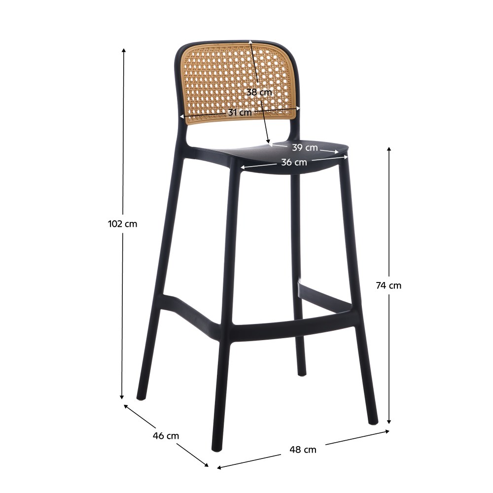 Scaun de bar Ravid – schiță cu dimensiuni