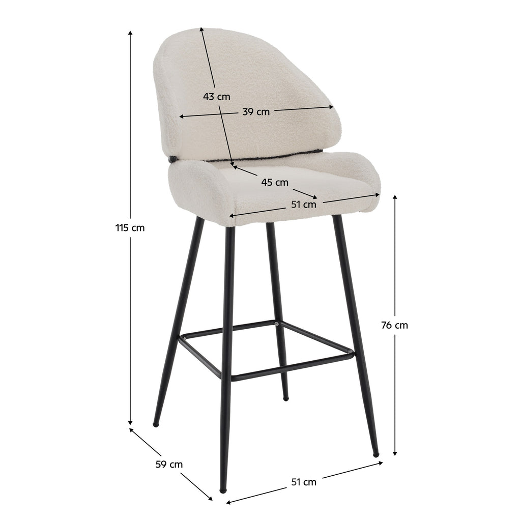 Scaun de bar Sanako – schiță cu dimensiuni