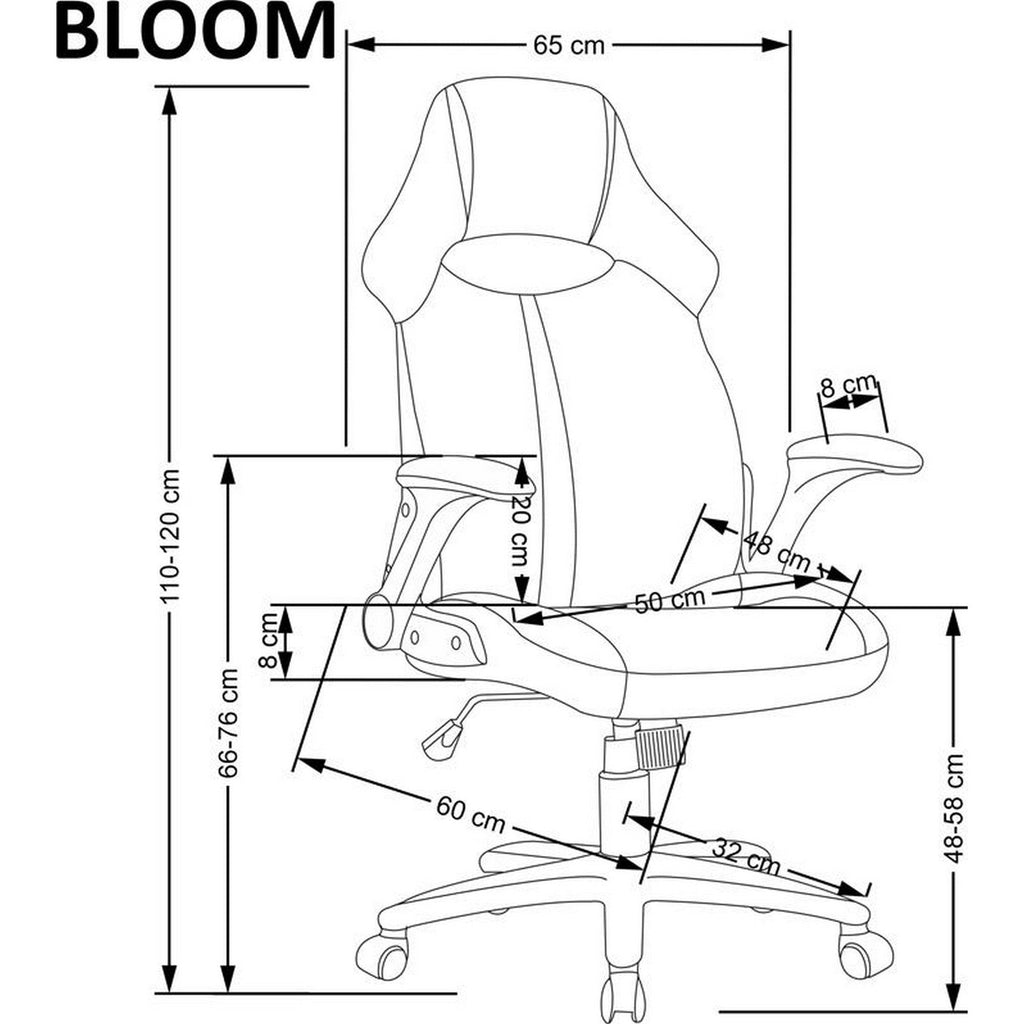 Scaun de birou Bloom – schiță cu dimensiuni