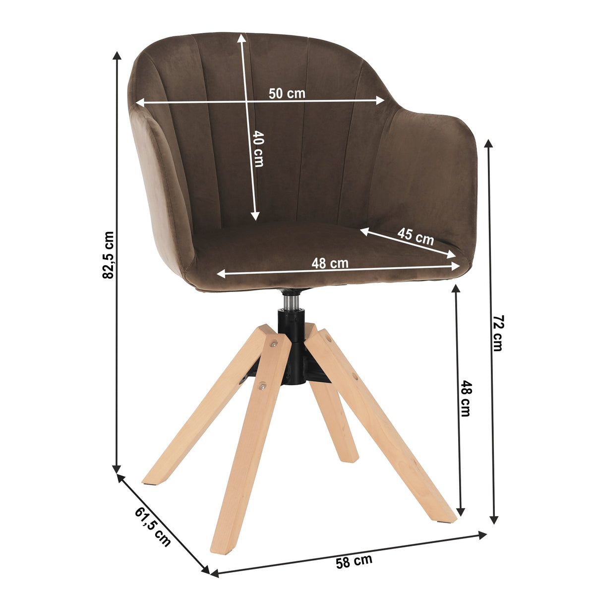 Scaun de birou Dalio – schiță cu dimensiuni