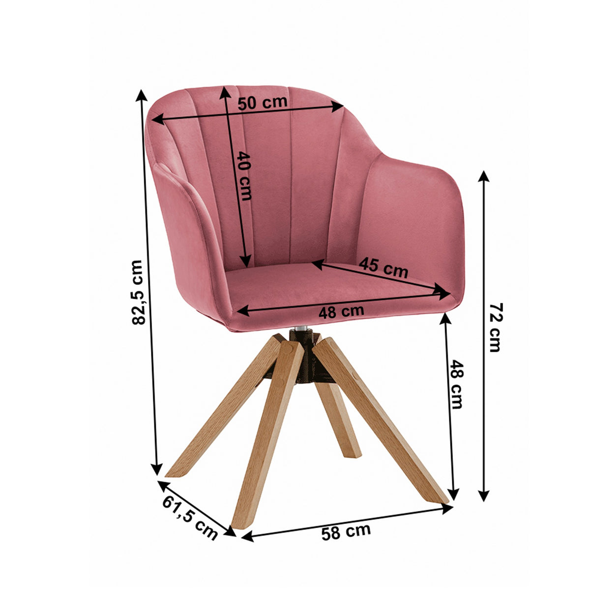 Scaun de birou Dalio – schiță cu dimensiuni