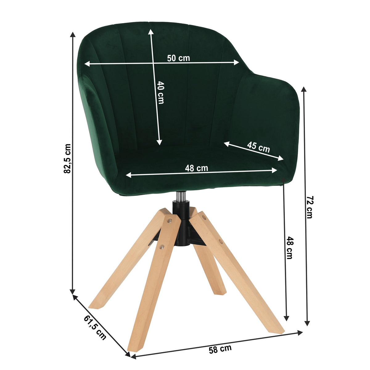 Scaun de birou Dalio – schiță cu dimensiuni