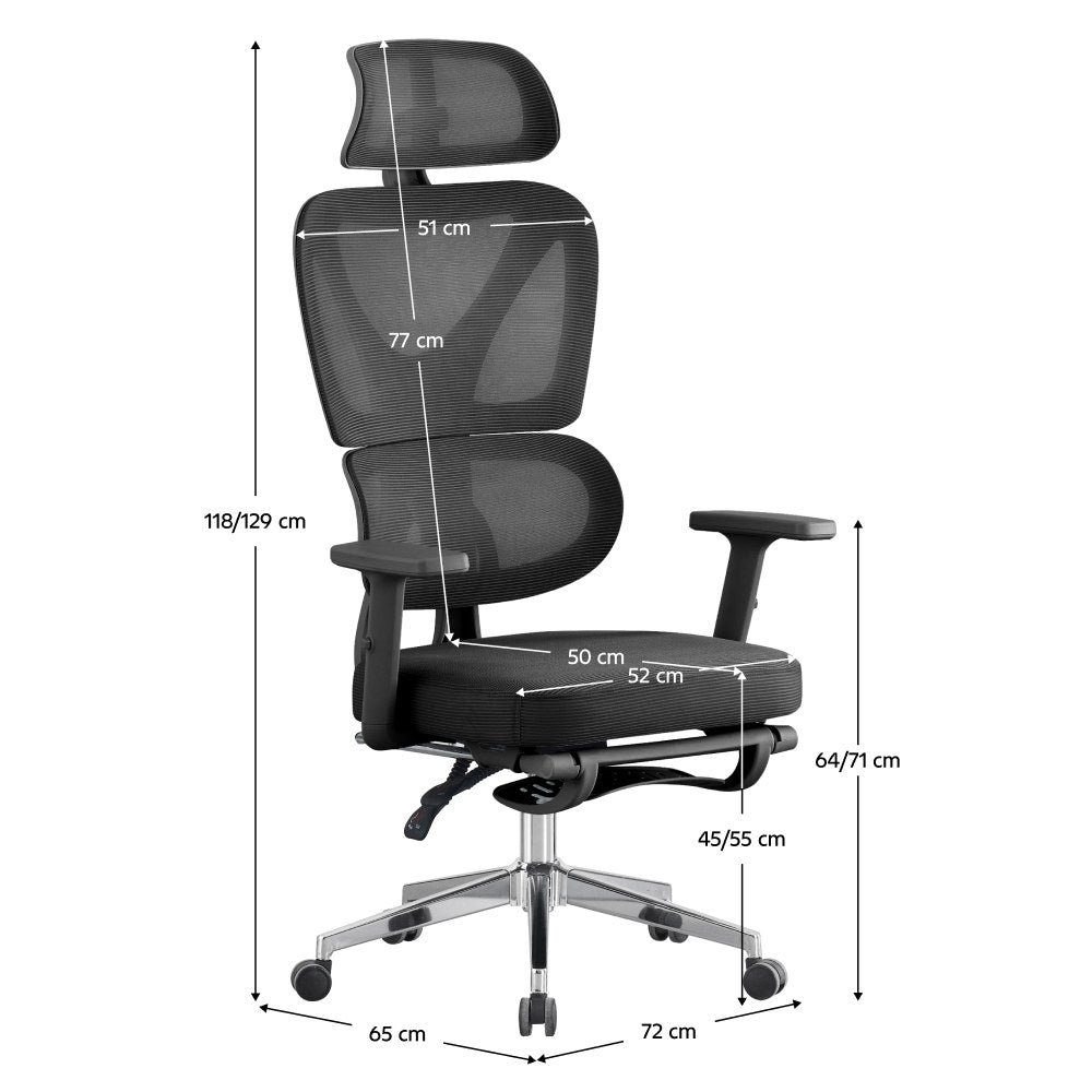 Scaun de birou Demos – schiță cu dimensiuni
