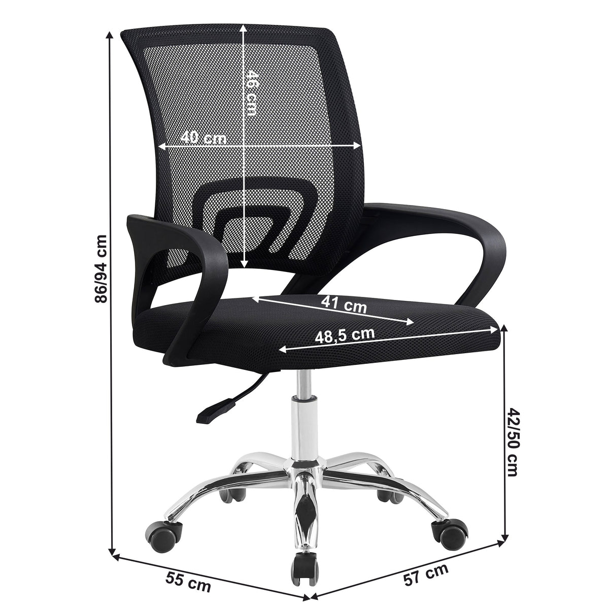 Scaun de birou Dex 4 – schiță cu dimensiuni