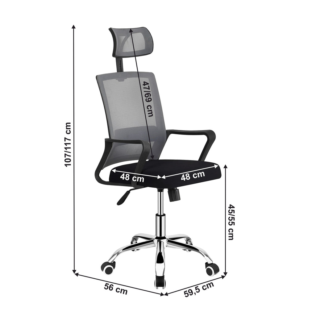 Scaun de birou Dikan – schiță cu dimensiuni