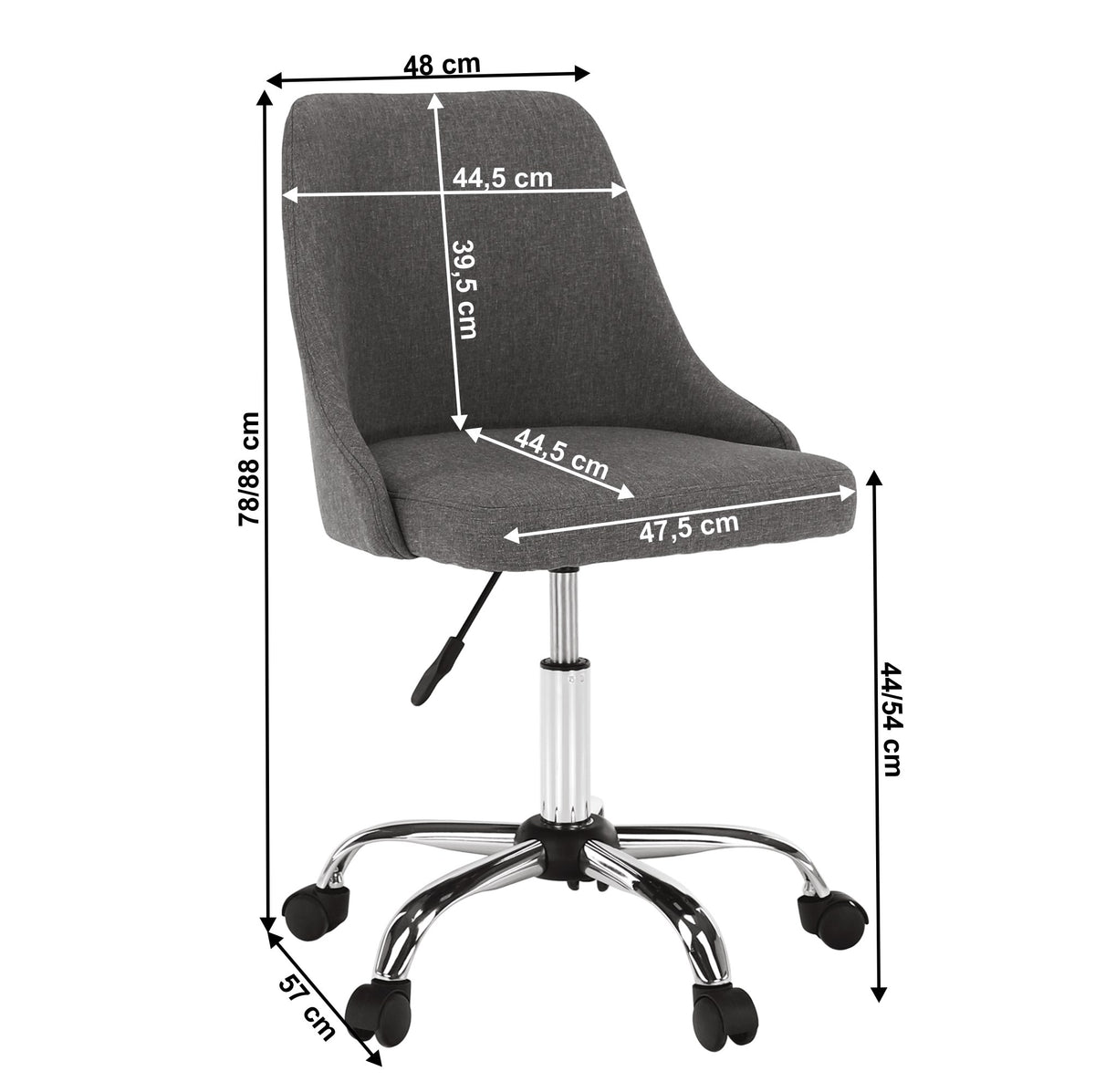 Scaun de birou Ediz – schiță cu dimensiuni