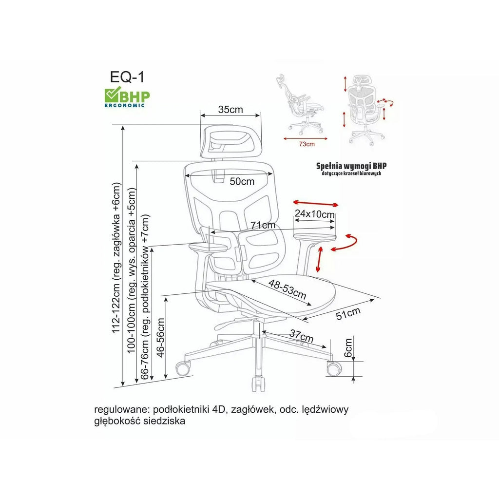 Scaun de birou EQ-1 – schiță cu dimensiuni