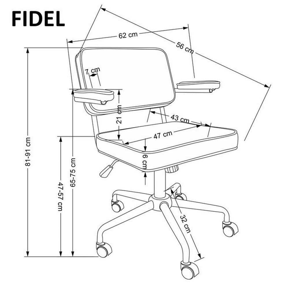 Scaun de birou Fidel – schiță cu dimensiuni
