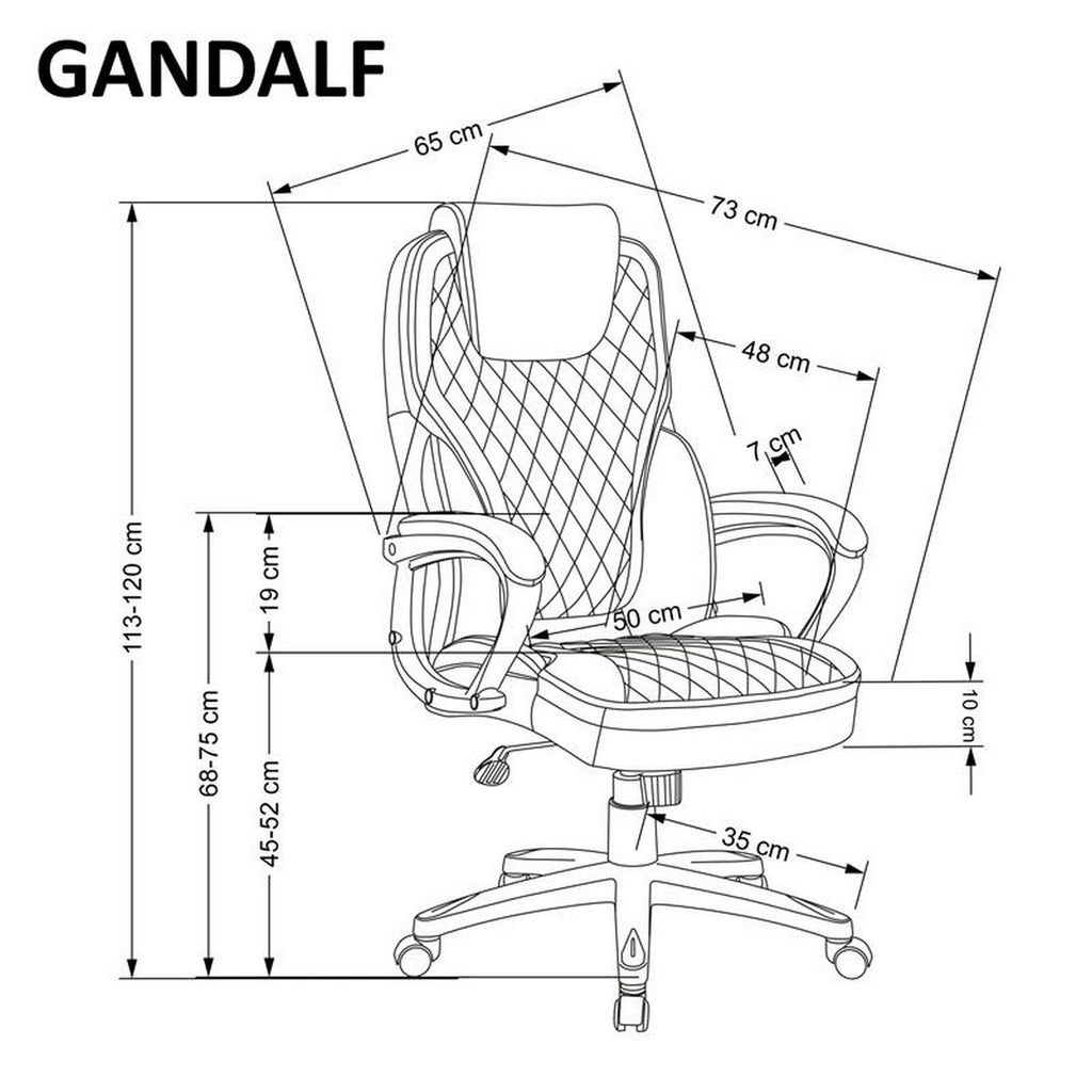 Scaun de birou Gandalf – schiță cu dimensiuni