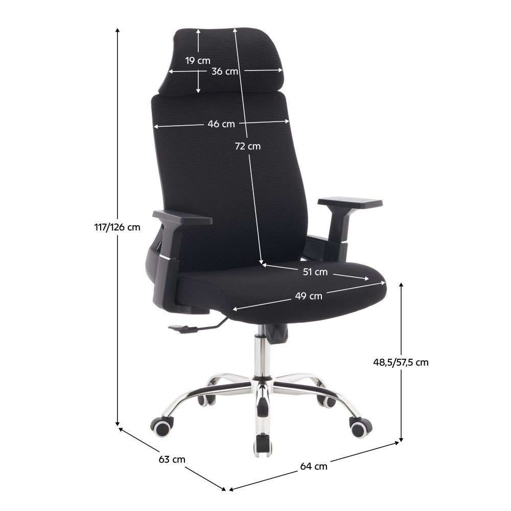 Scaun de birou Holger – schiță cu dimensiuni