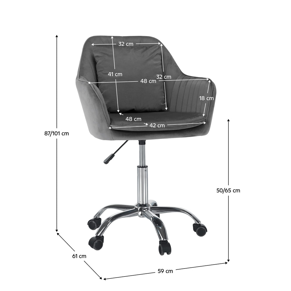 Scaun de birou Klian – schiță cu dimensiuni