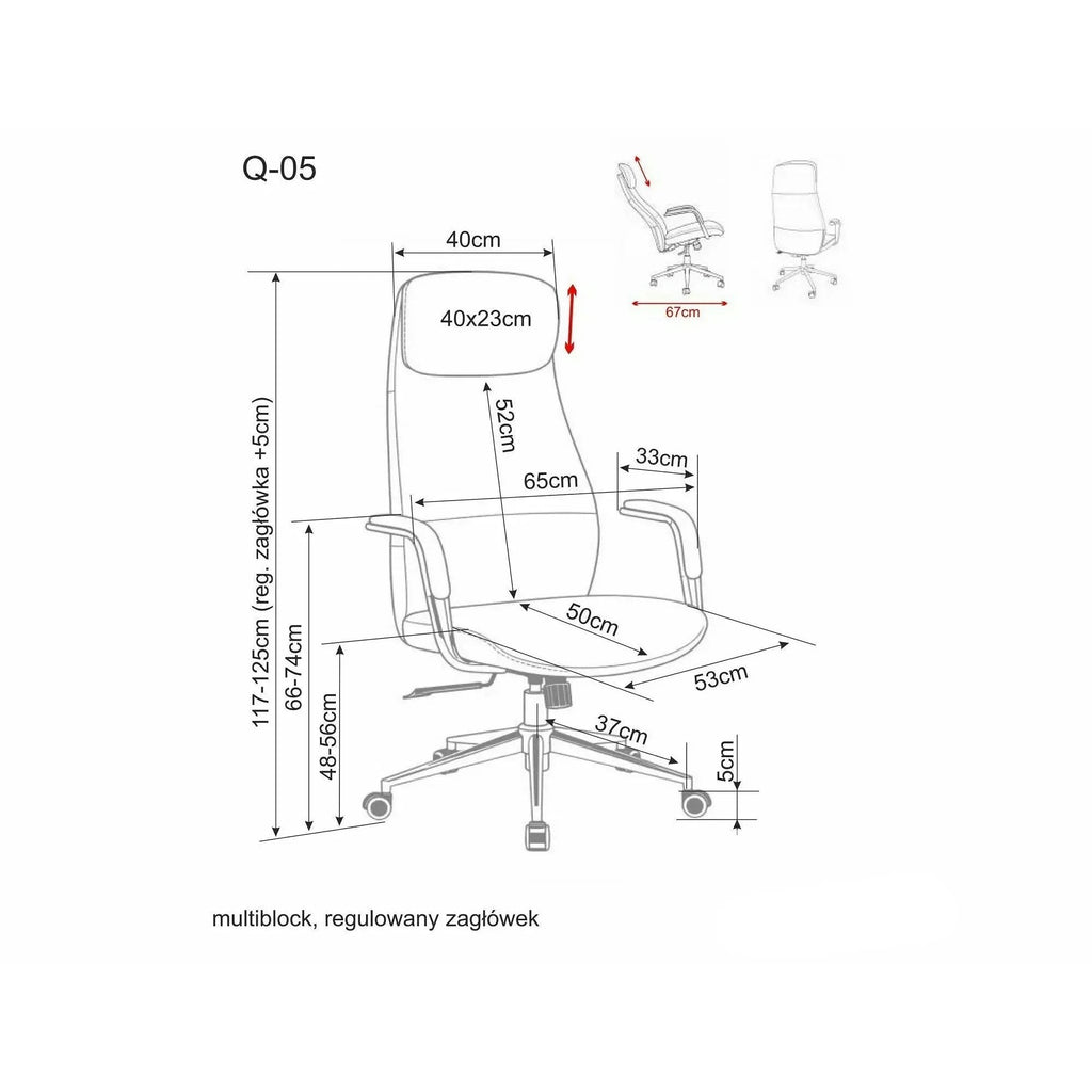 Scaun de birou Q-05 – schiță cu dimensiuni